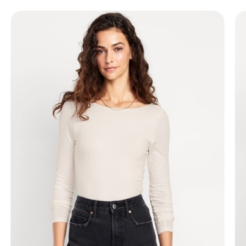 GAP Cream Fitted 3/4 Sleeve Backless Bodysuit